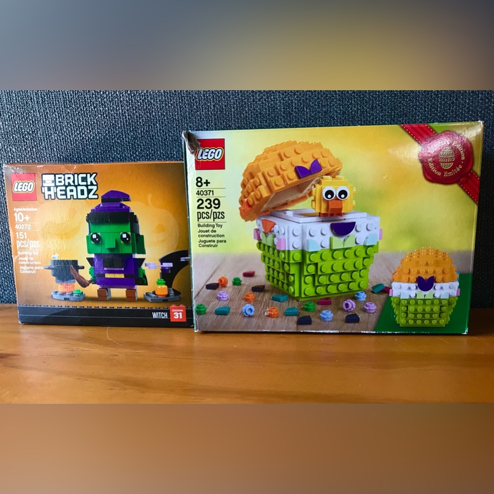 COMPLETE 2 Holiday LEGO Limited Ed Easter Chick Brick Headz Witch Building Block